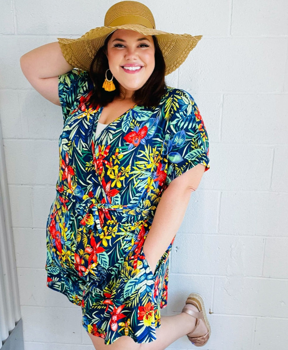 Tropical Floral Surplice Romper