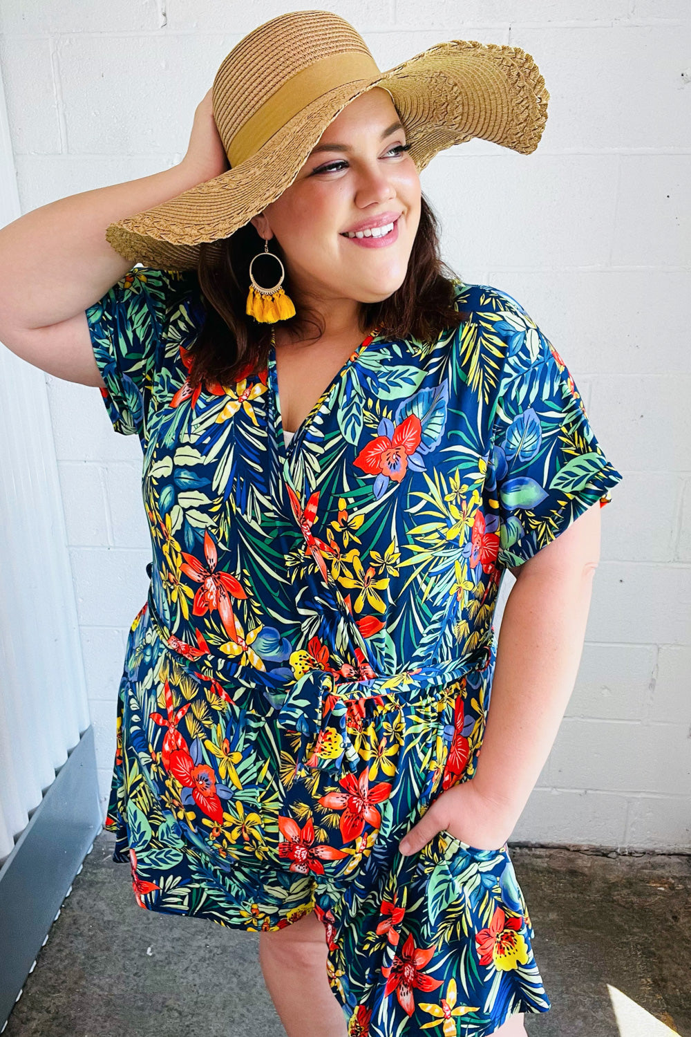 Tropical Floral Surplice Romper