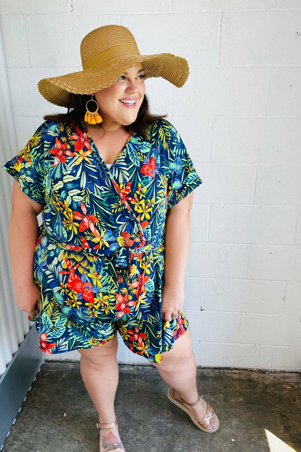 Tropical Floral Surplice Romper