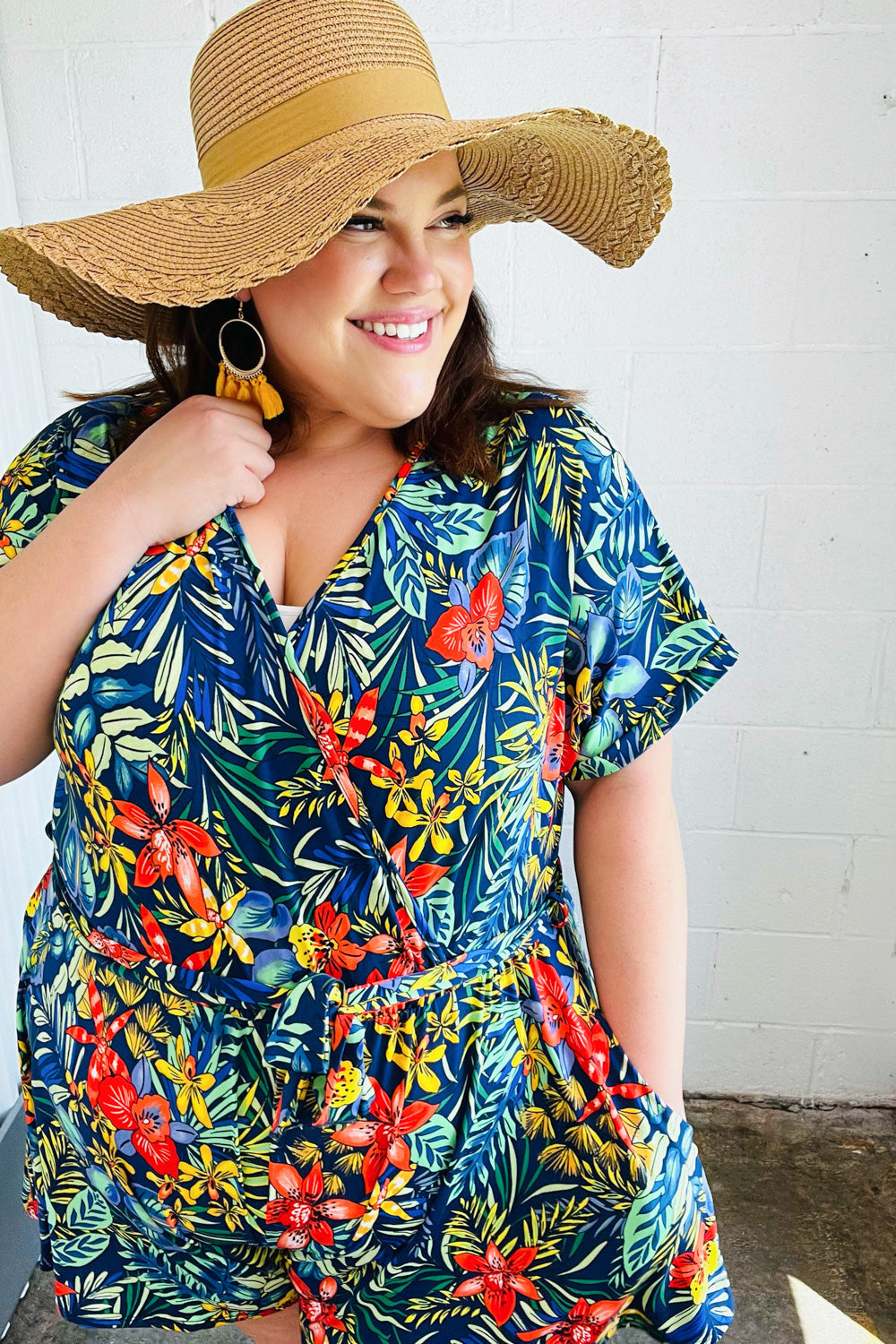 Tropical Floral Surplice Romper