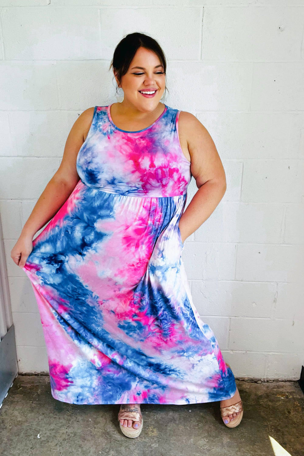 Cotton Candy Tie-Dye Fit & Flare Sleeveless Maxi Dress