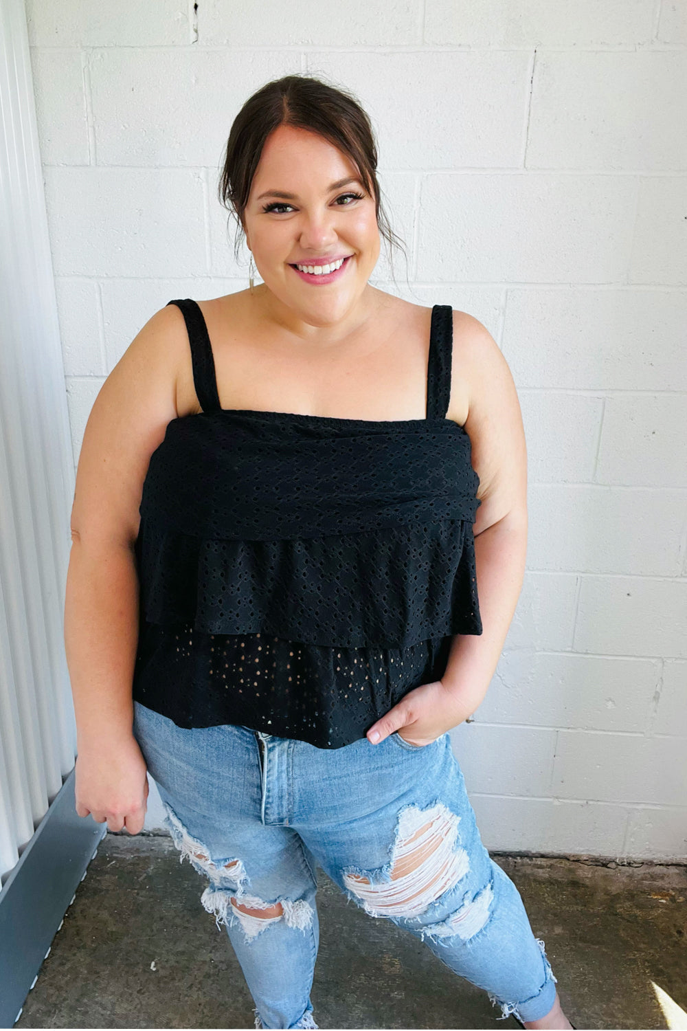 Eyelet Tiered Sleeveless Top