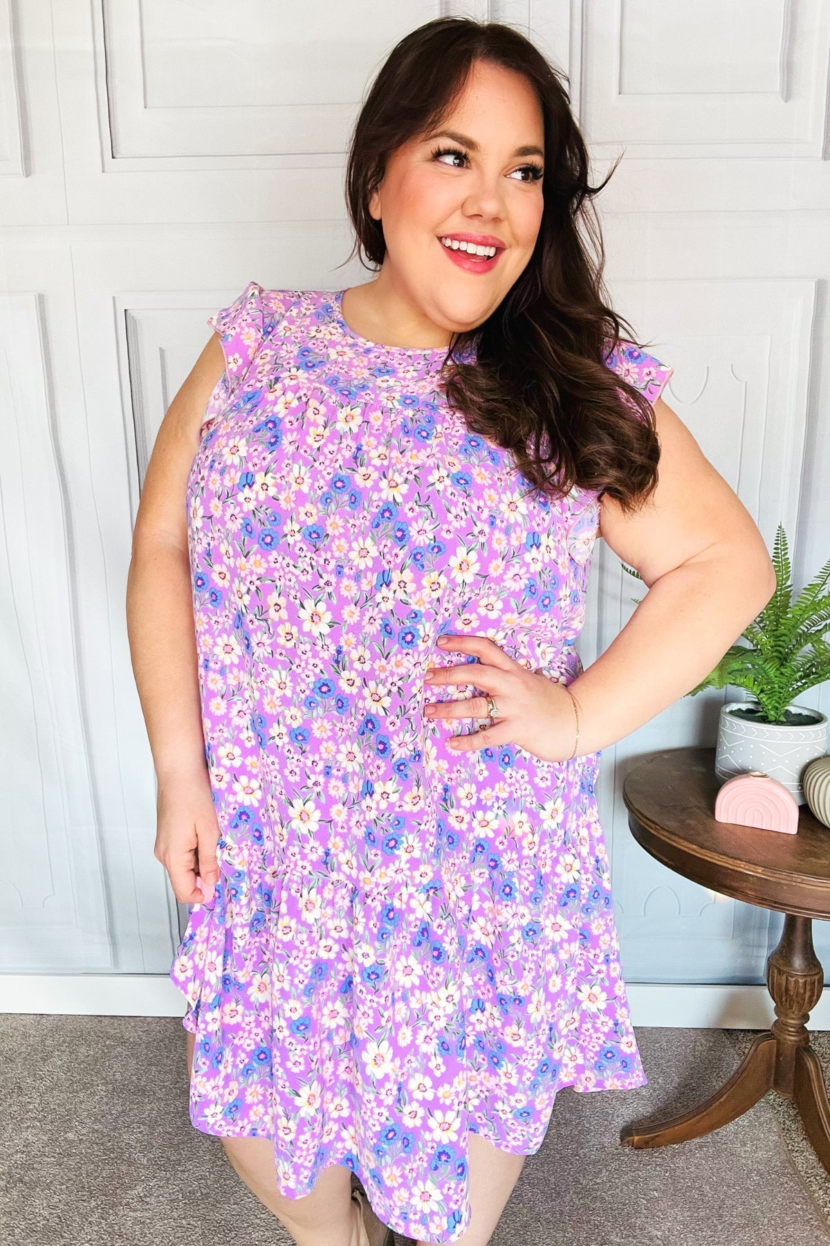 Spring Lilac Floral Tiered Dress