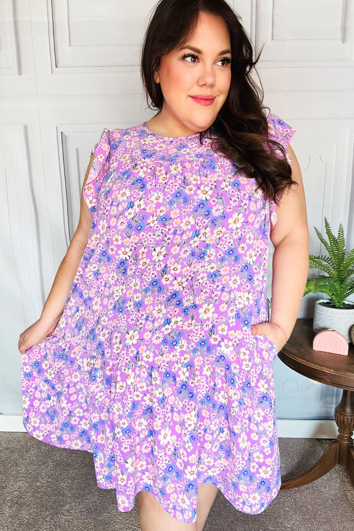 Spring Lilac Floral Tiered Dress