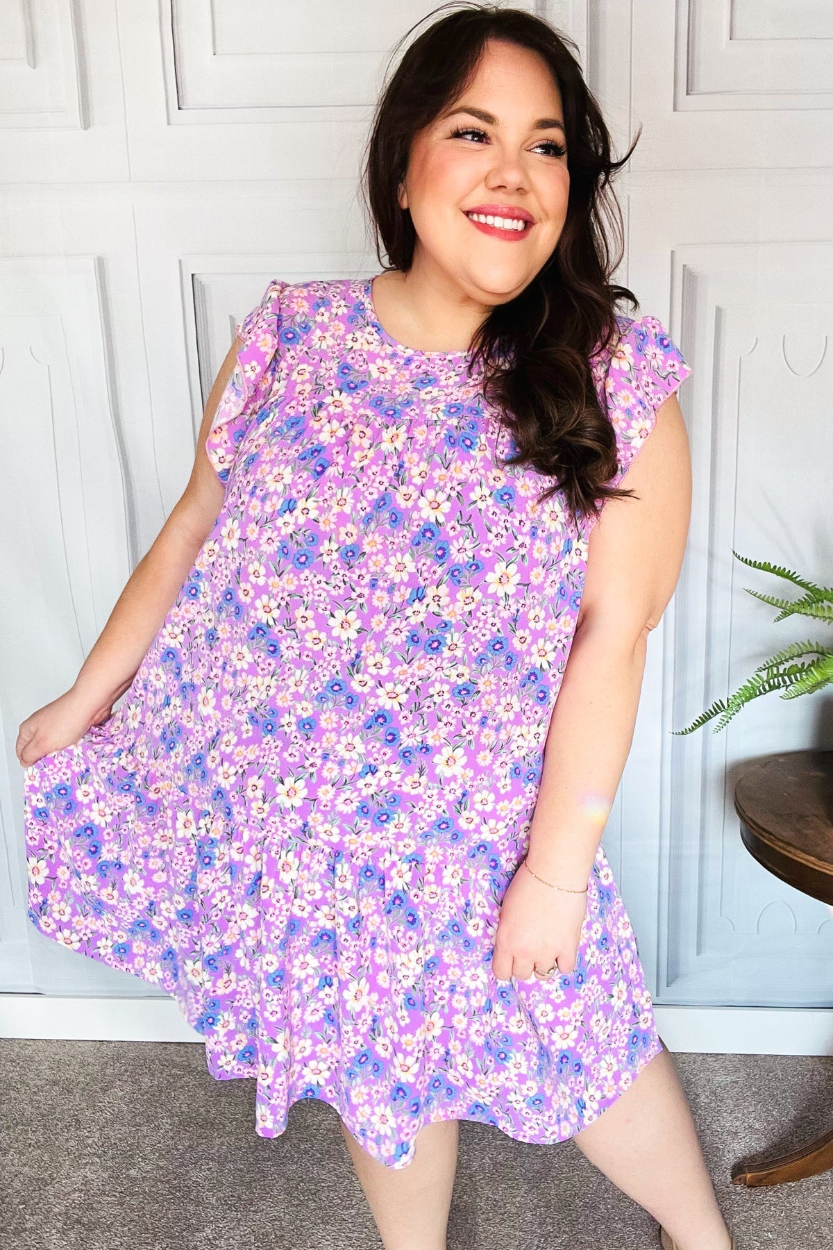 Spring Lilac Floral Tiered Dress