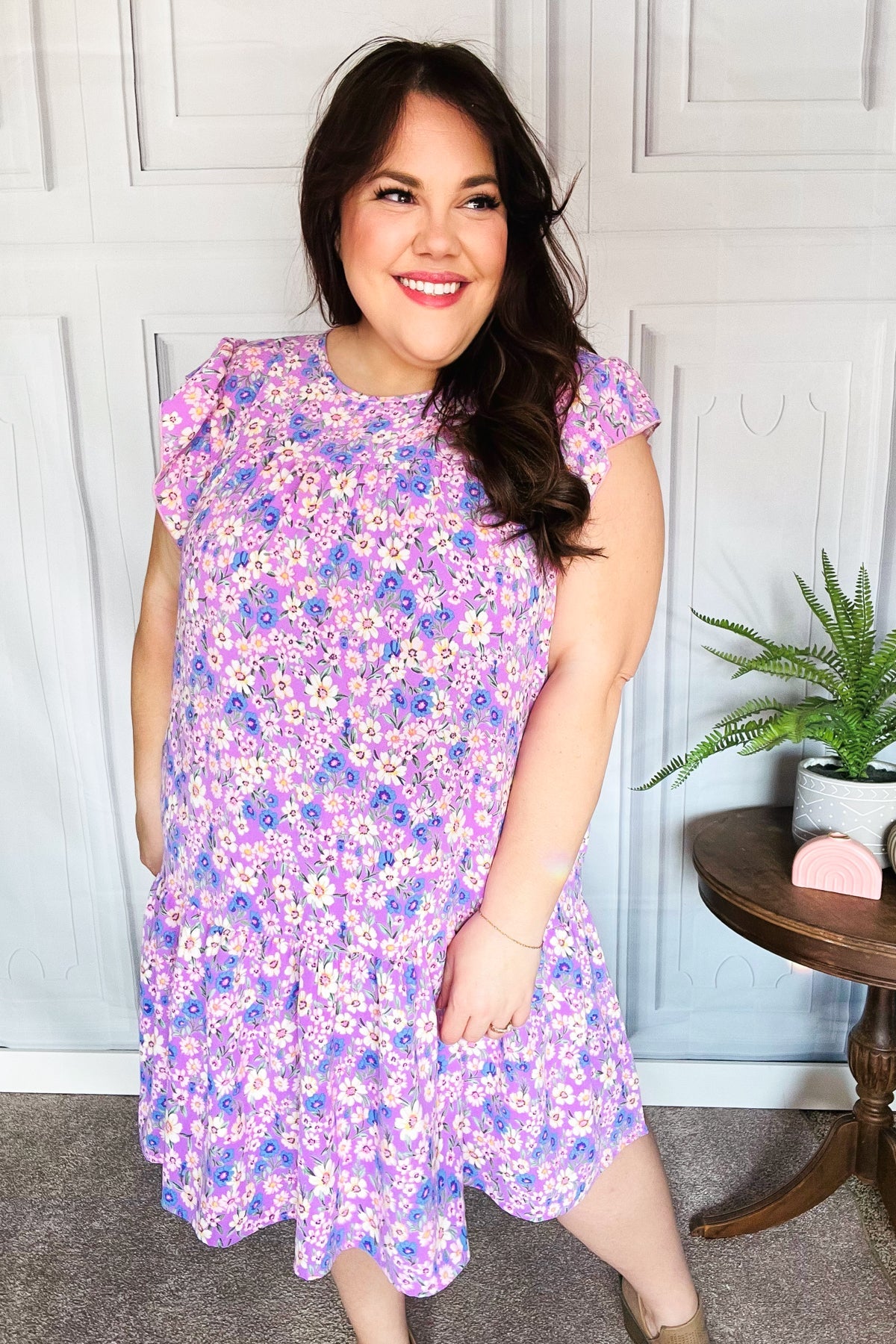 Spring Lilac Floral Tiered Dress