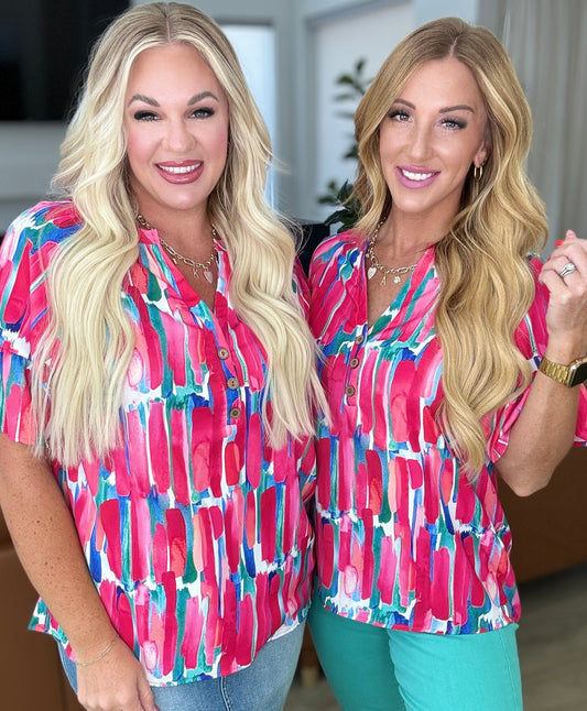 Art Exhibit V-Neck Blouse