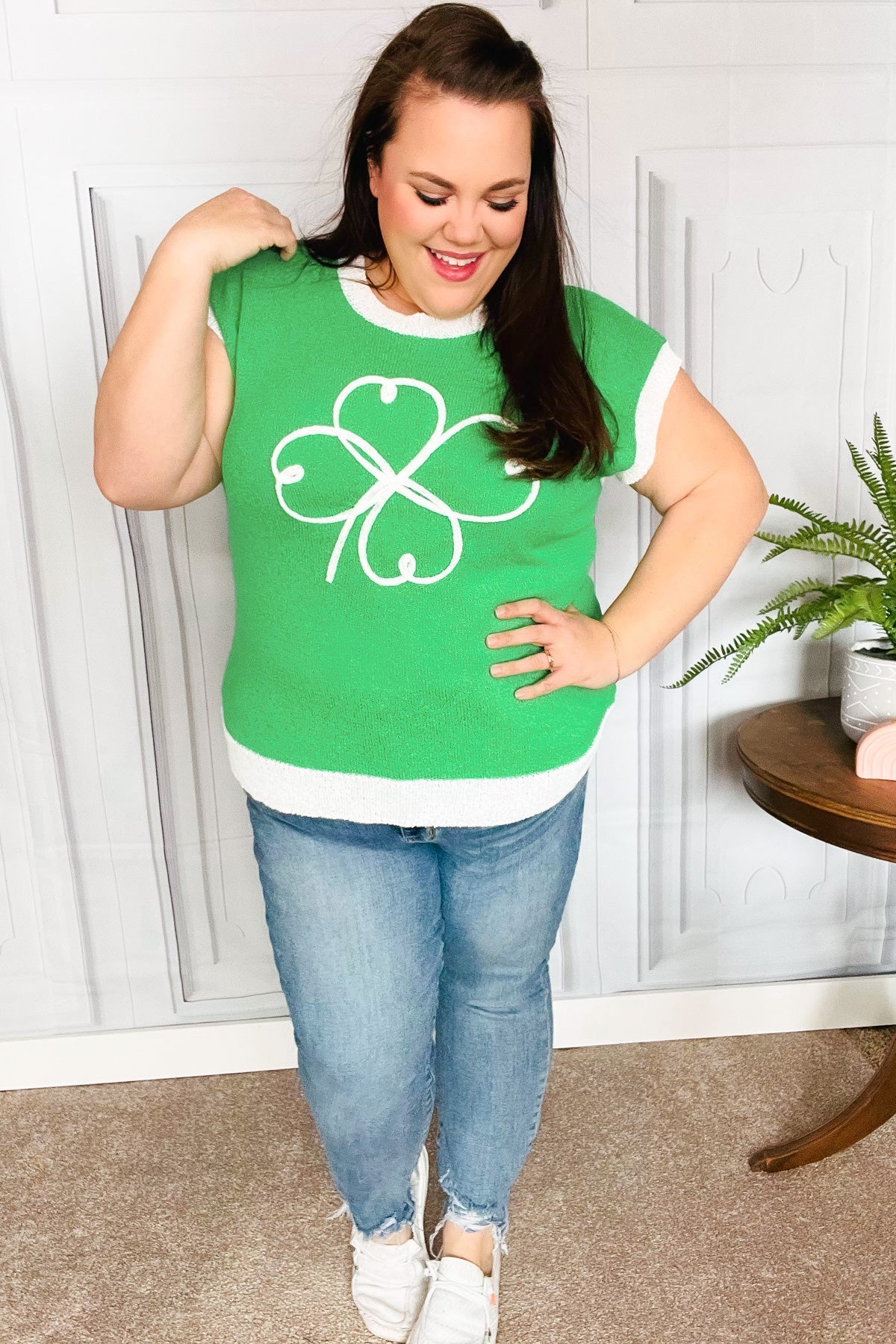 Lucky Embroidered Clover Dolman Sweater