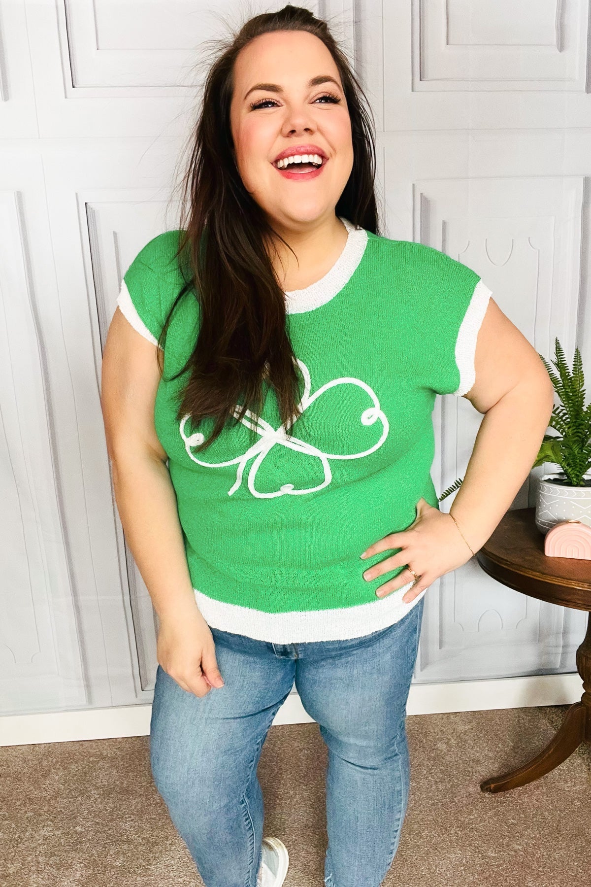 Lucky Embroidered Clover Dolman Sweater