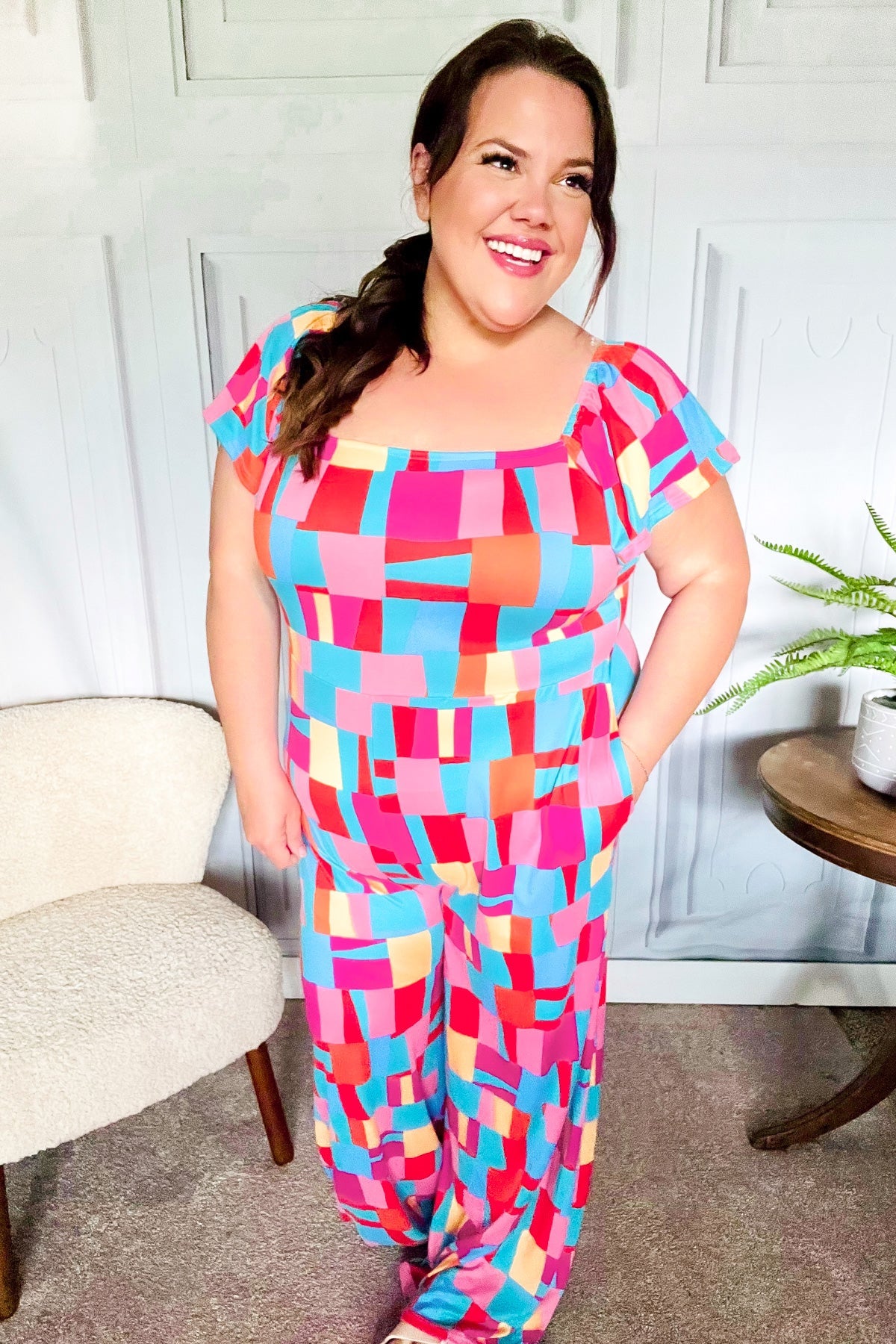 Scarlet & Aqua Geometric Wide Leg Jumpsuit