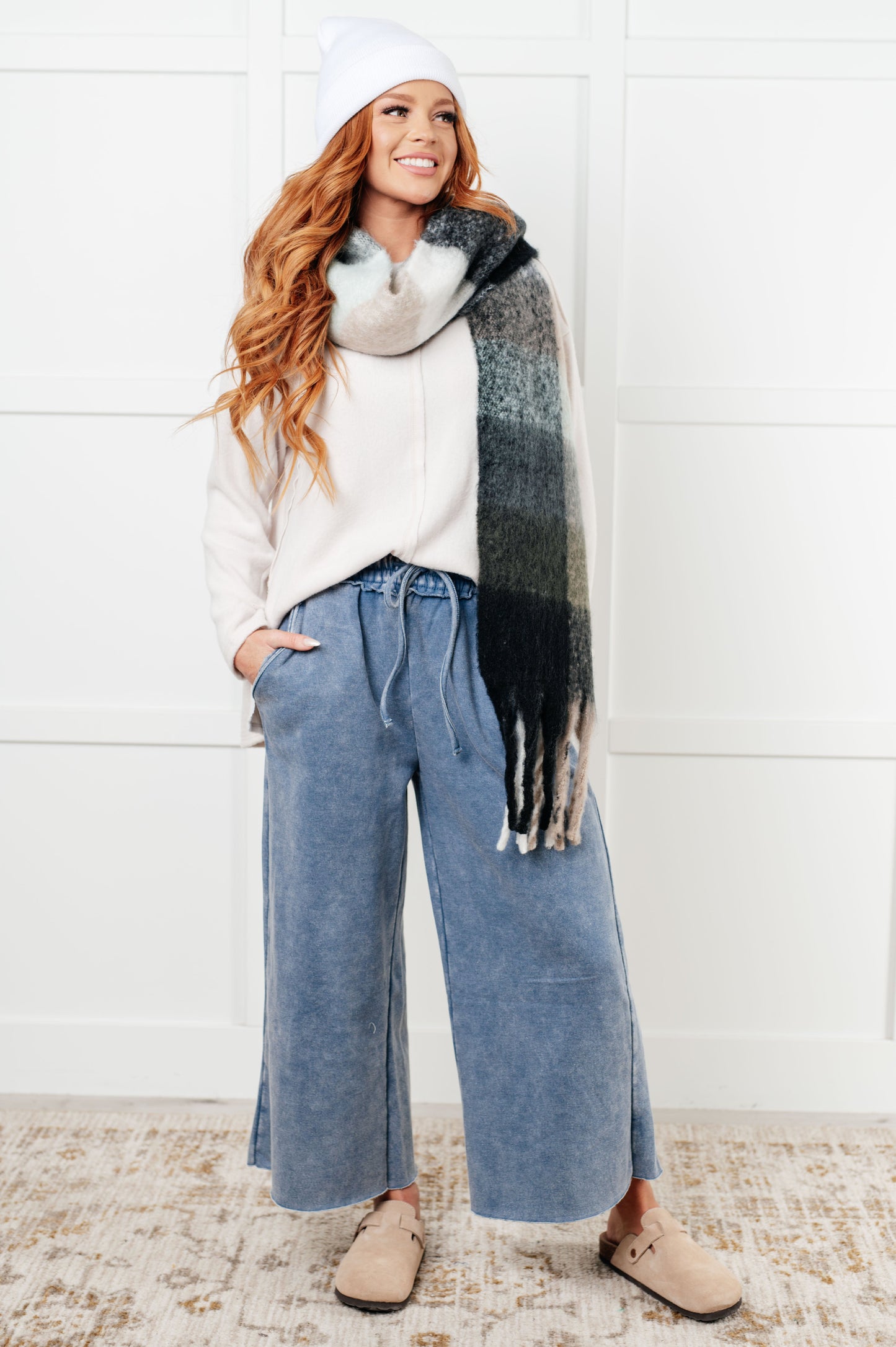 Wanderlust Wrap Oversized Plaid Fringe Scarf | Grey & Jade