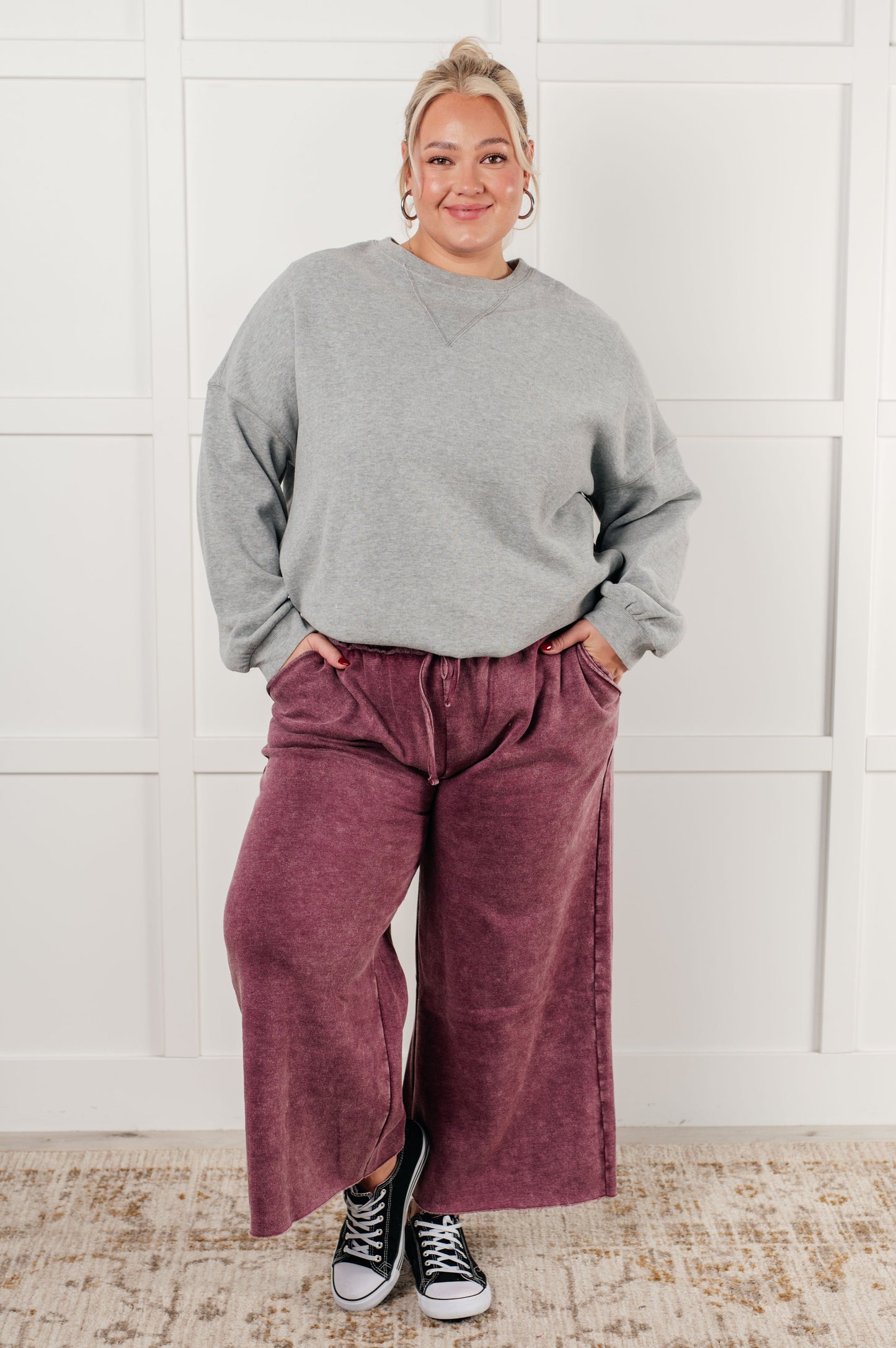 In or Out Wide Leg Cropped Pants | Eggplant