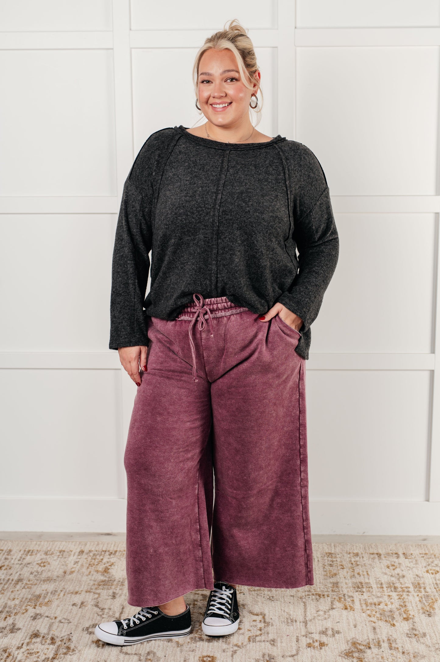 In or Out Wide Leg Cropped Pants | Eggplant