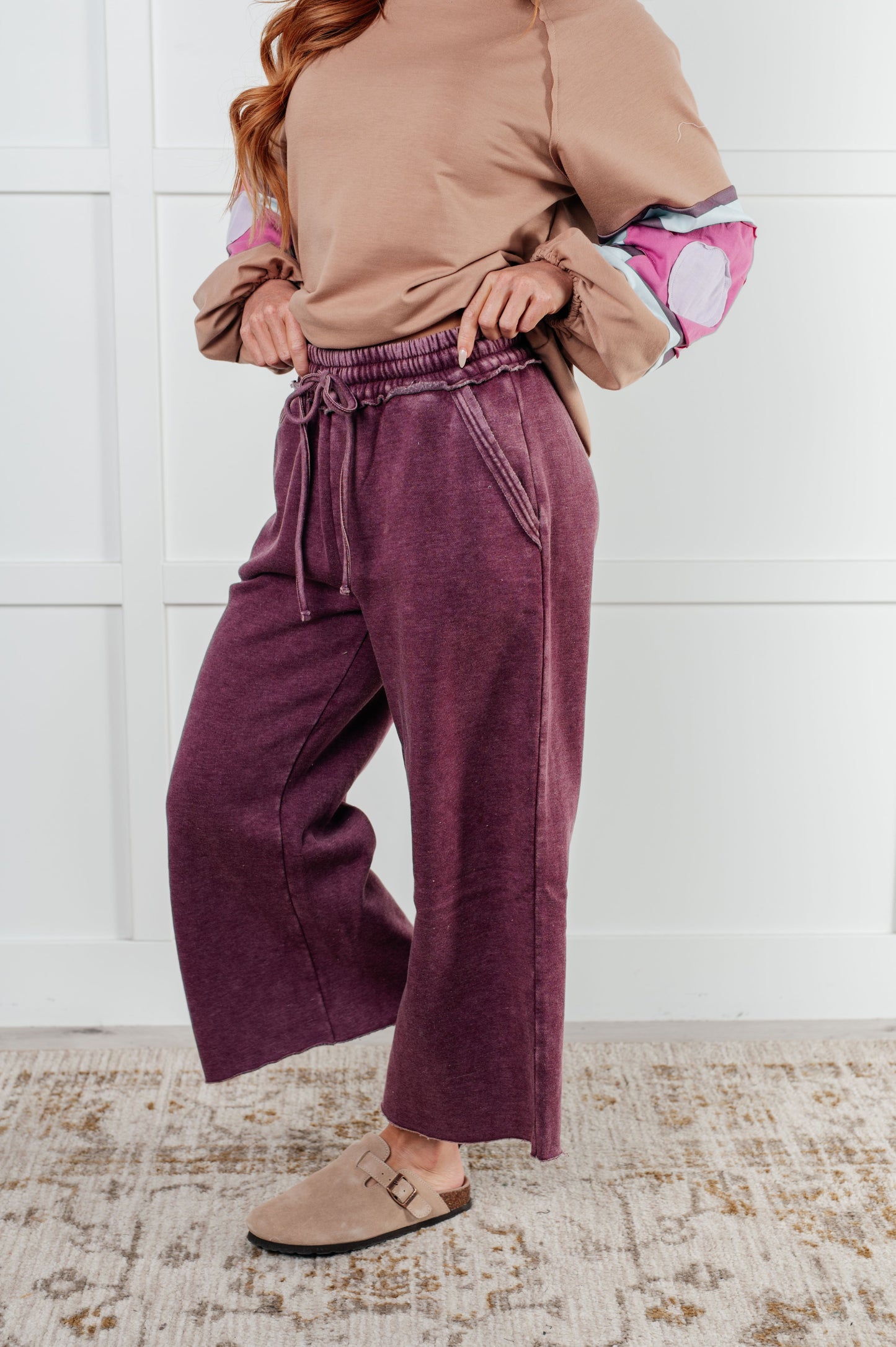 In or Out Wide Leg Cropped Pants | Eggplant