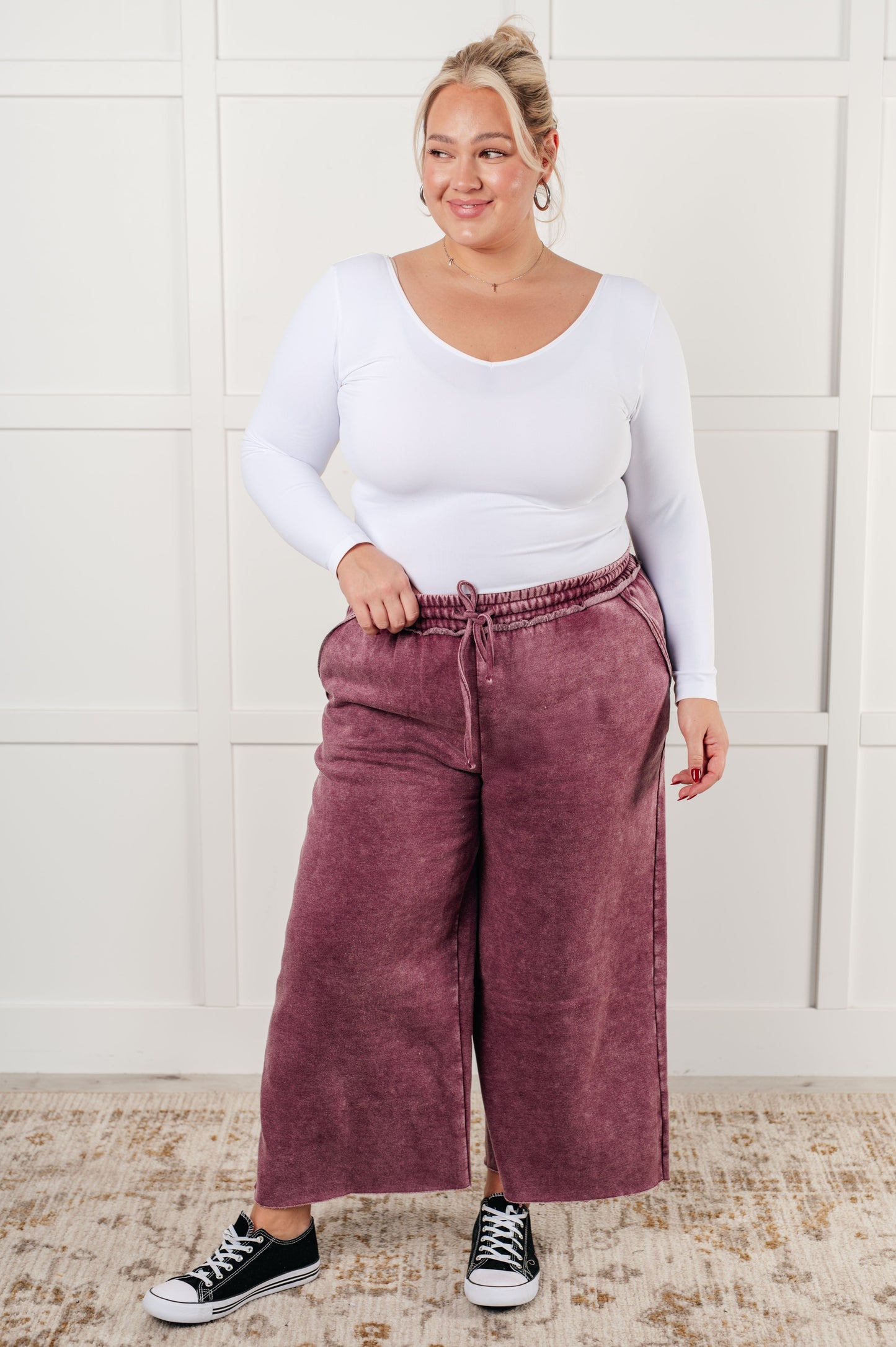 In or Out Wide Leg Cropped Pants | Eggplant