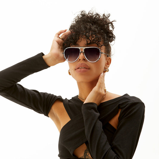 Ivy Luxe Aviator Sunglasses | Clear Black