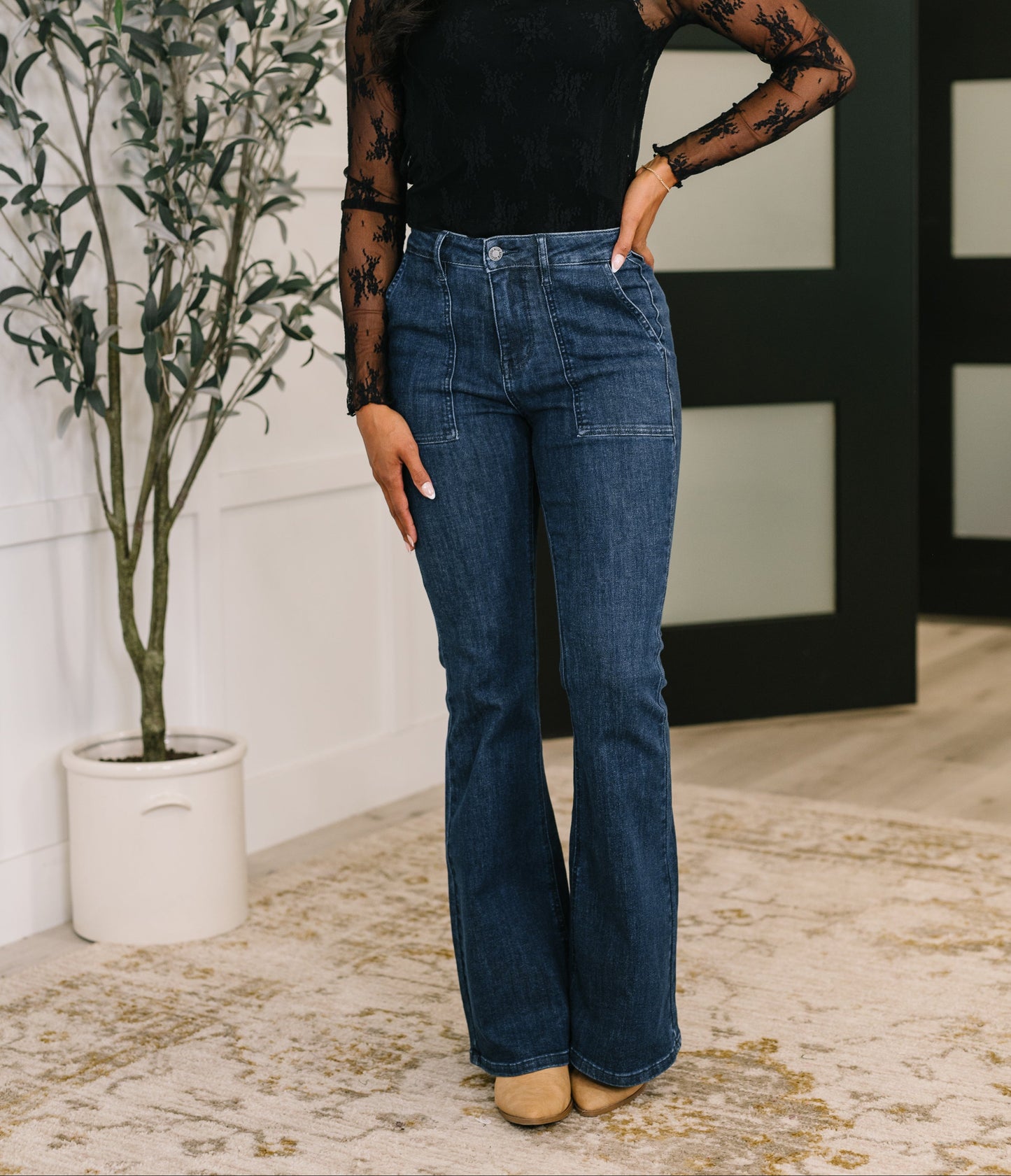 Jada High Waist Flare with Patch Pockets