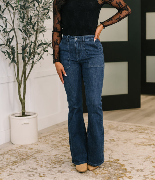 Jada High Waist Flare with Patch Pockets