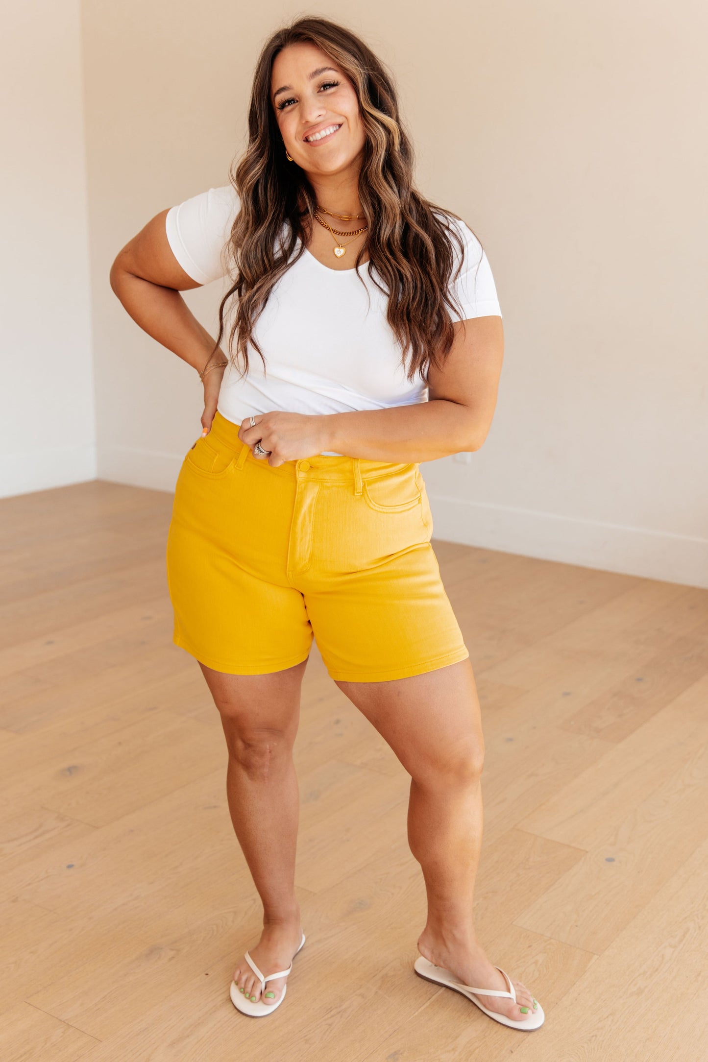 Jenna High Rise Control Top Cuffed Shorts | Yellow | Judy Blue