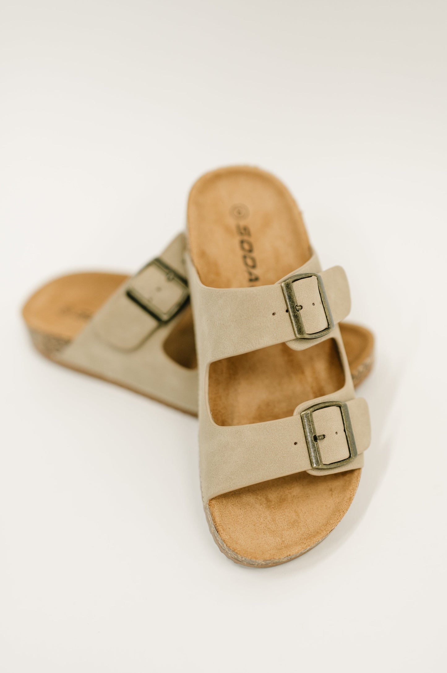 Jete Buckle Slides | Light Taupe