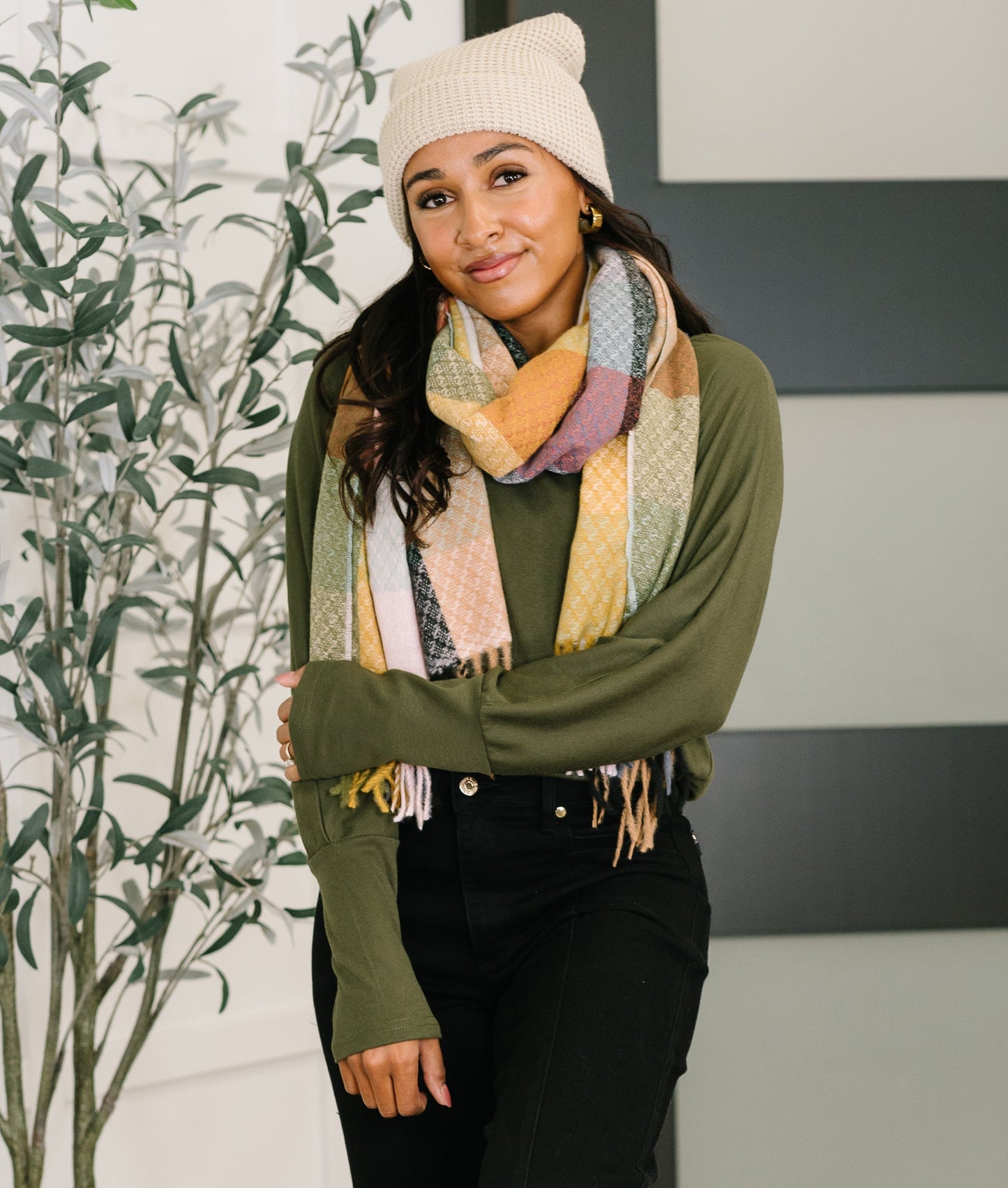Keep Me Cozy Checkered Fringe Scarf | Pine & Petals