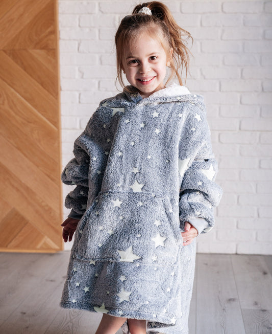 Oversized Hoodie Blanket | Grey Stars | Kid's