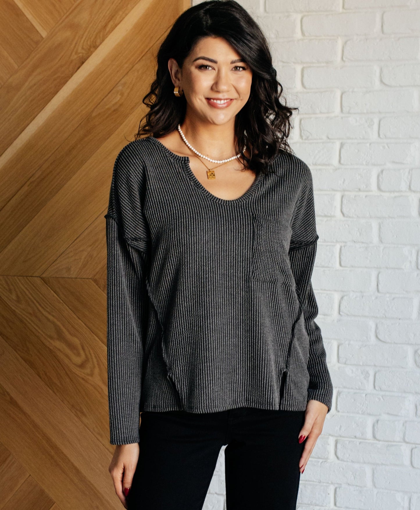 Kinda Sorta Ribbed Top | Charcoal