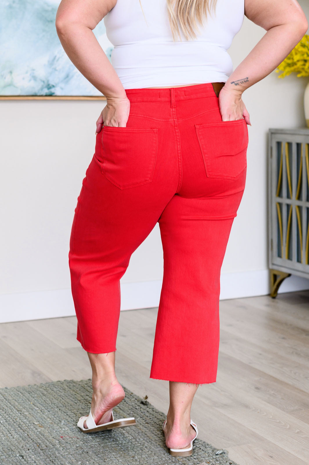 Lisa High-Rise Control Top Wide Leg Crop Jeans | Red | Judy Blue