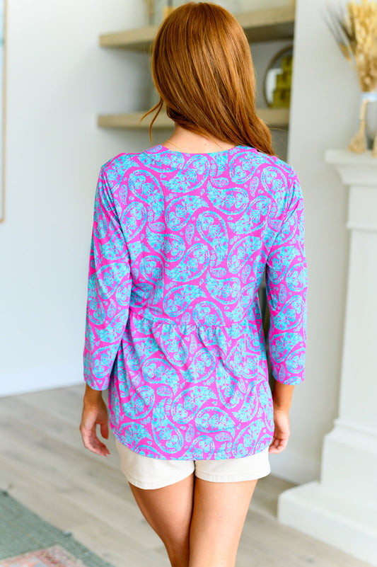 Lizzy Babydoll Top | Emerald & Pink Paisley