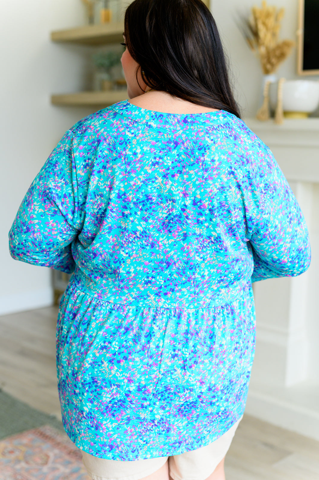 Lizzy Babydoll Top | Teal Brushstrokes