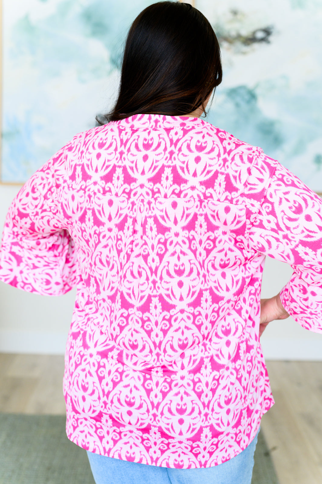 Lizzy Bell Sleeve Top | Hot Pink Damask