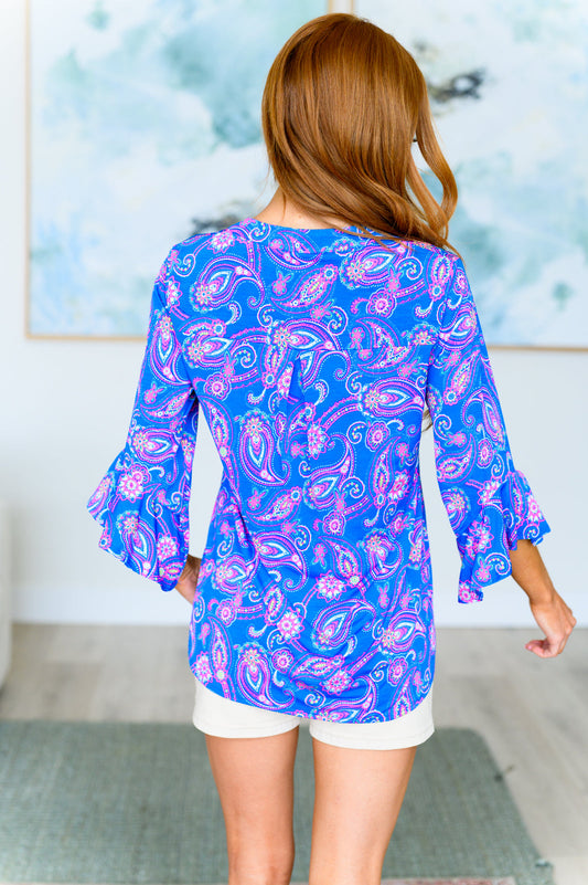 Lizzy Bell Sleeve Top | Royal Paisley
