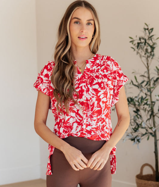 Lizzy Cap Sleeve Top | Red Floral