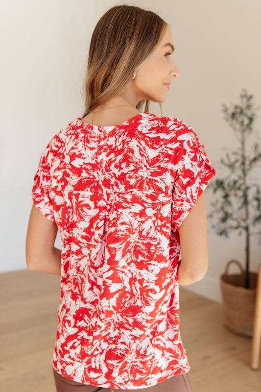 Lizzy Cap Sleeve Top | Red Floral