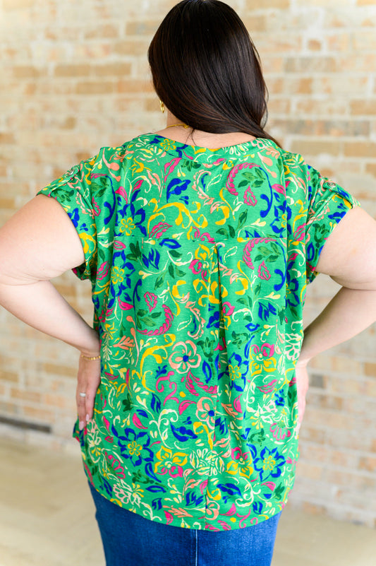 Lizzy Cap Sleeve Top | Green & Royal Watercolor Floral