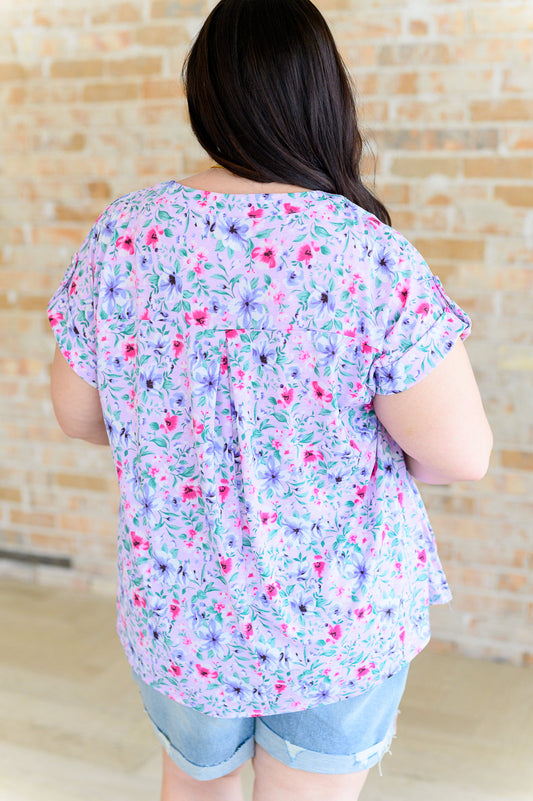 Lizzy Cap Sleeve Top | Muted Lavender & Pink Floral