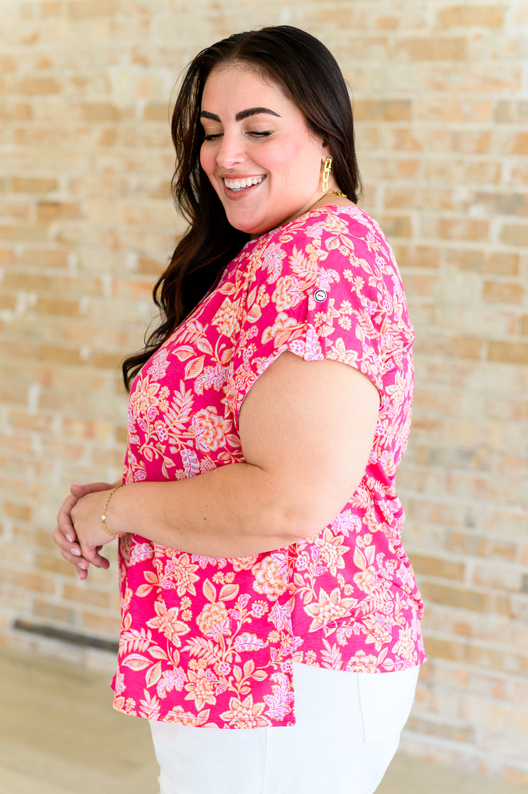 Lizzy Cap Sleeve Top | Pink & Peach Floral