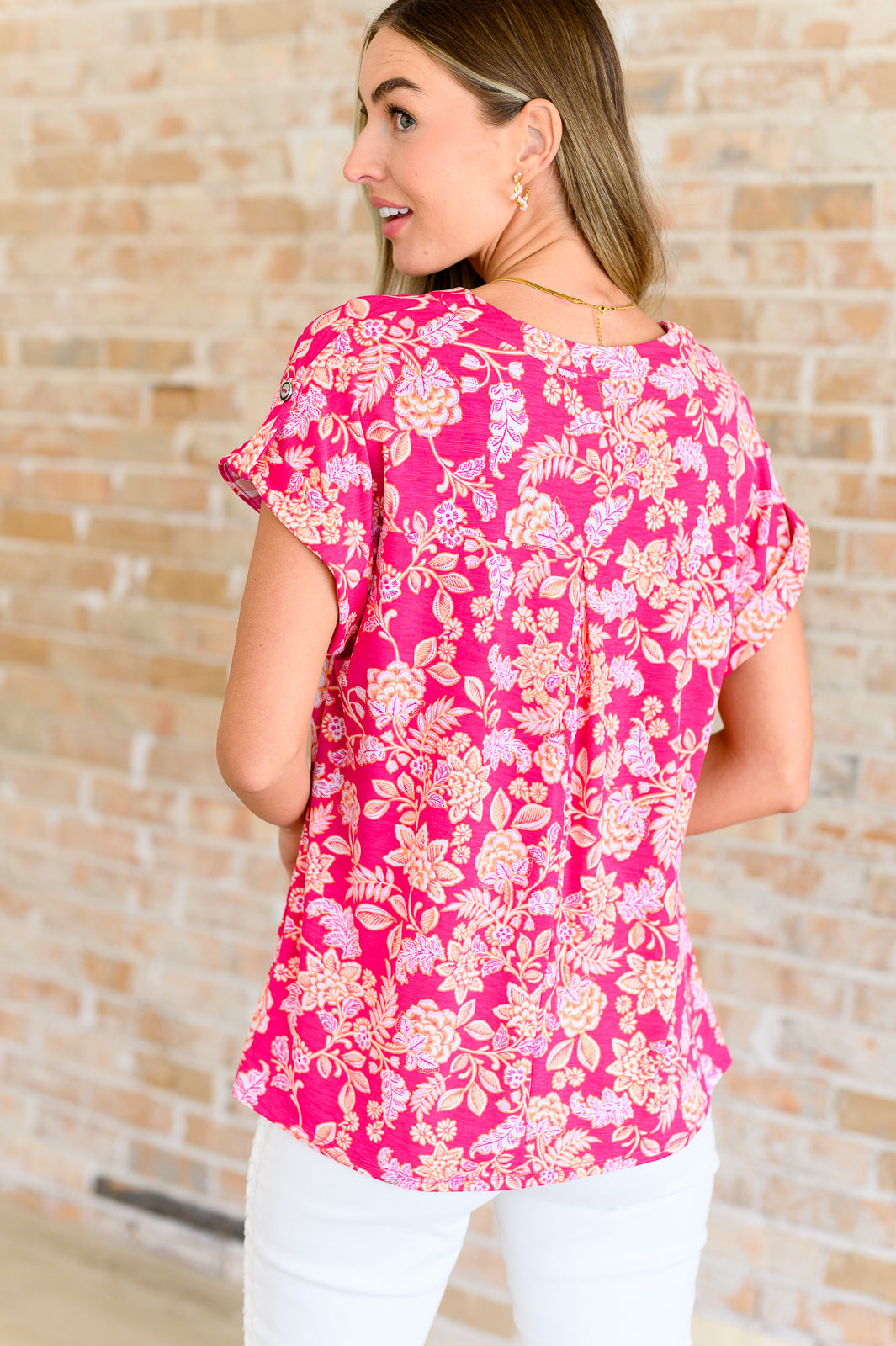 Lizzy Cap Sleeve Top | Pink & Peach Floral