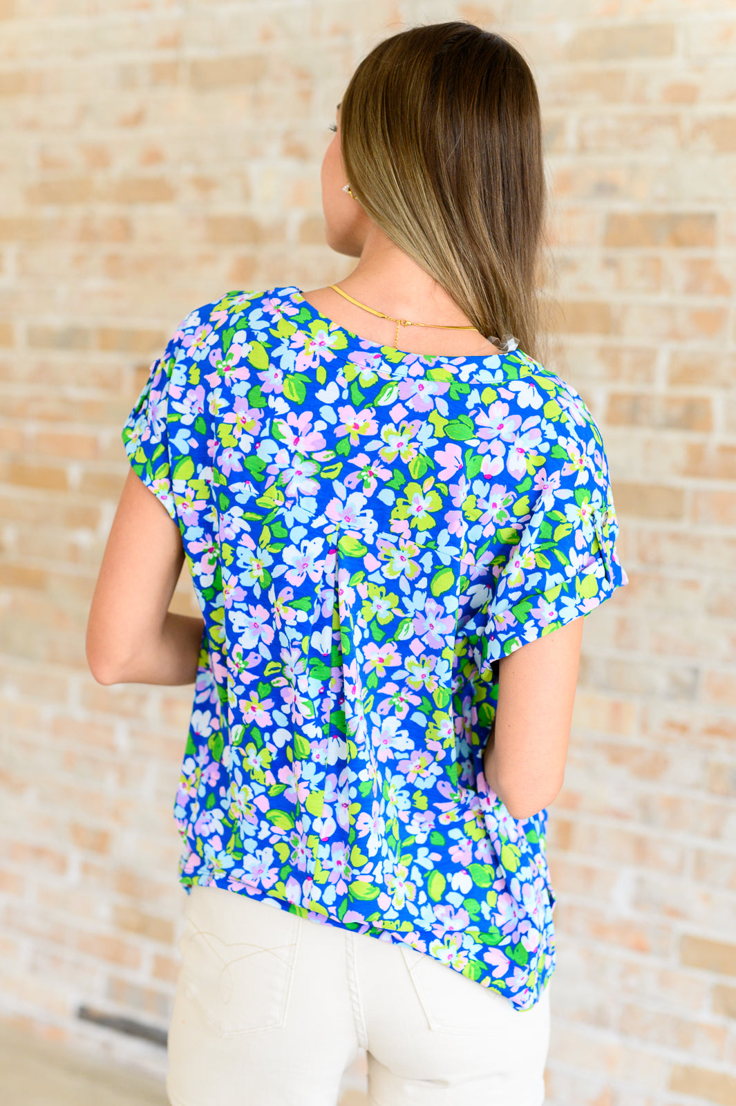 Lizzy Cap Sleeve Top | Royal & Pink Wildflower