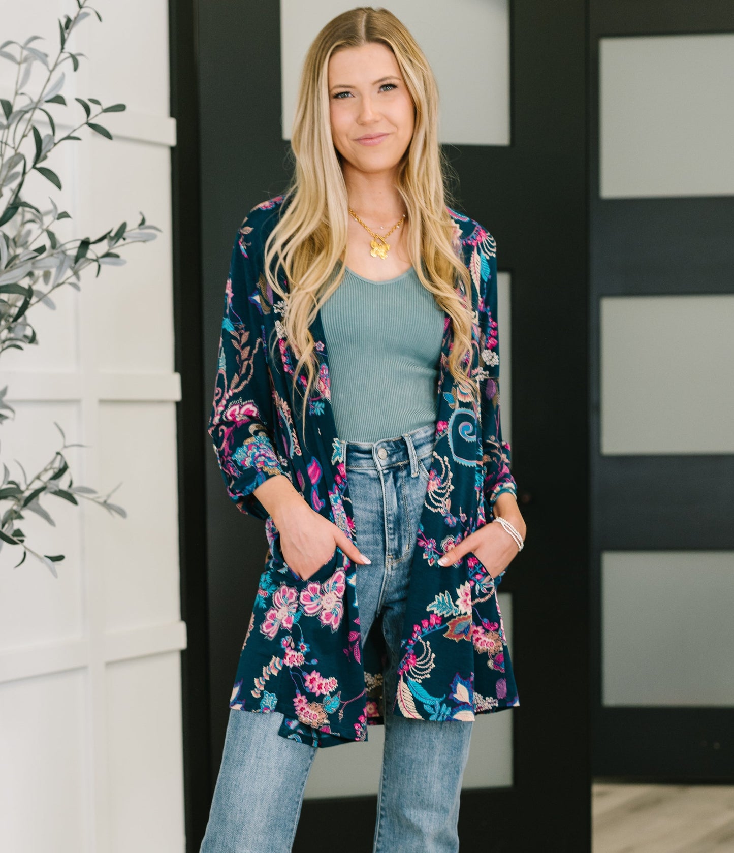 Lizzy Cardigan | Hunter Green Floral Paisley