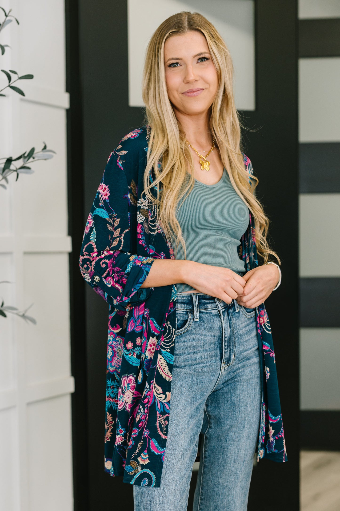 Lizzy Cardigan | Hunter Green Floral Paisley