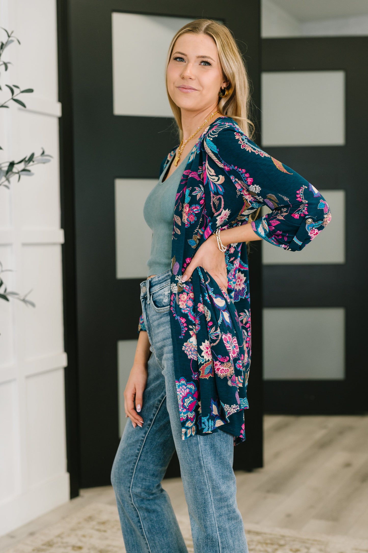 Lizzy Cardigan | Hunter Green Floral Paisley