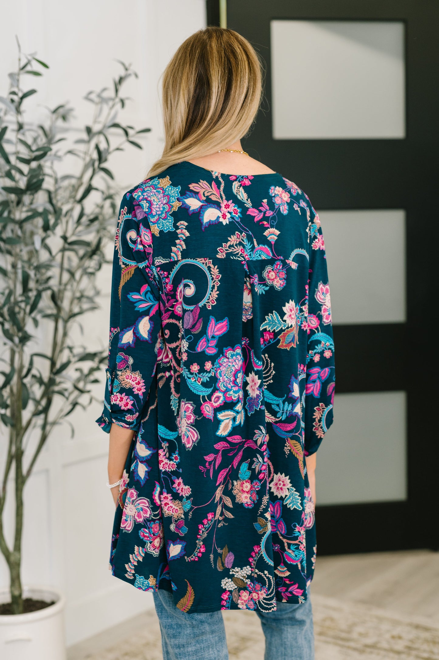 Lizzy Cardigan | Hunter Green Floral Paisley