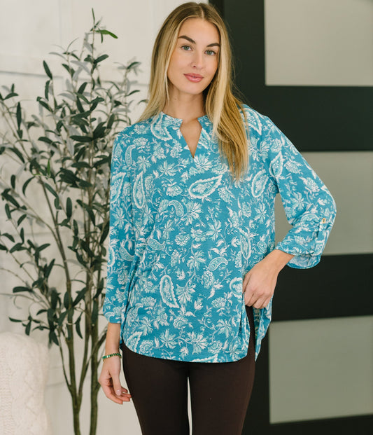 Lizzy Top | Aqua Paisley