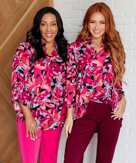 Lizzy Top | Black & Magenta Floral