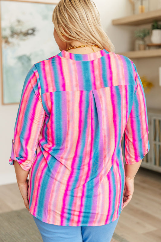 Lizzy Top | Blue & Pink Stripe