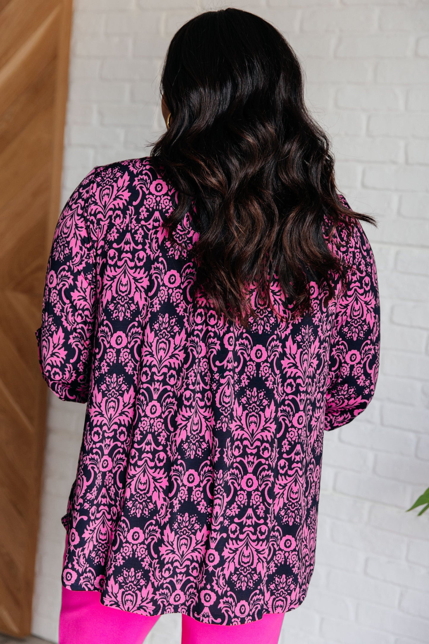 Lizzy Top | Hot Pink & Navy Damask