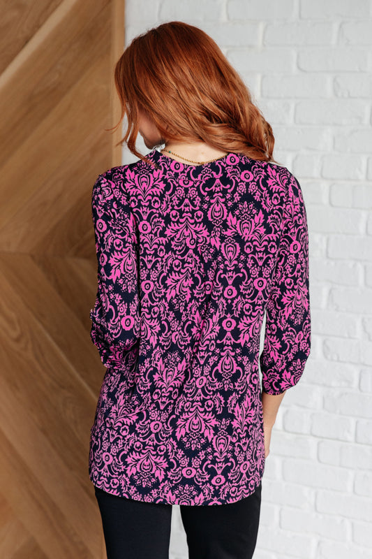 Lizzy Top | Hot Pink & Navy Damask