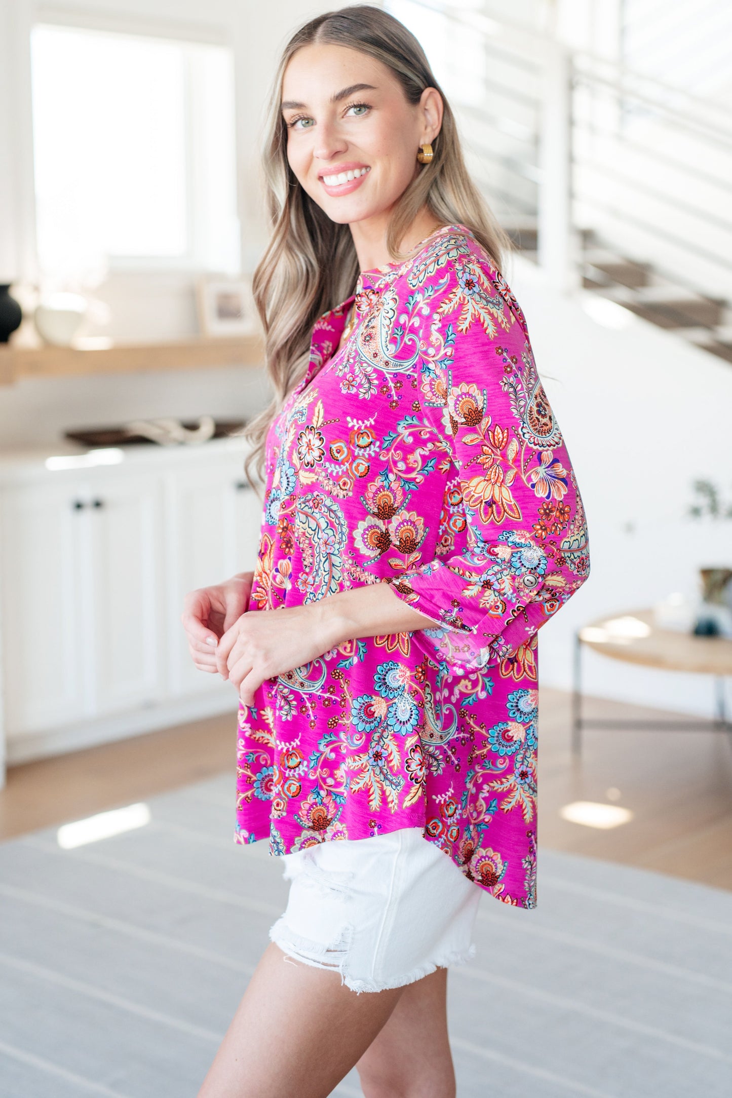 Lizzy Top | Magenta Floral Paisley