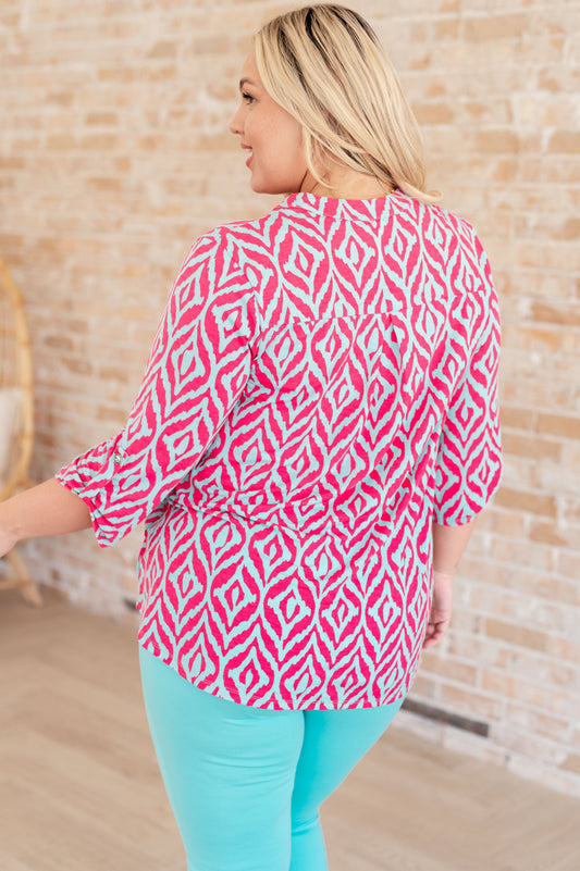 Lizzy Top | Mint & Pink Ikat